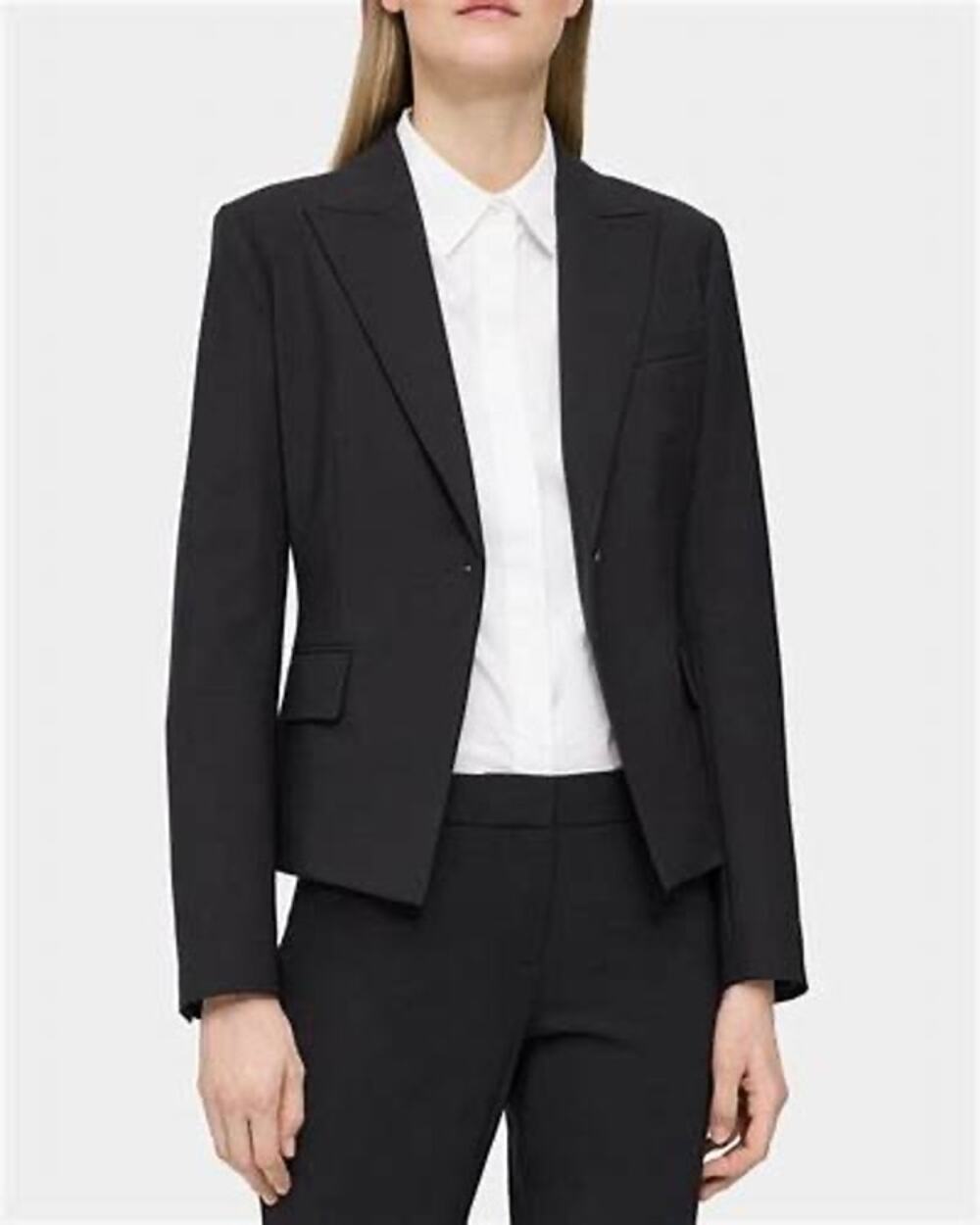Theory Brince Approach Black Structured One Button Blazer Jacket Size 0